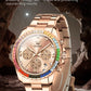 OLEVS Luxury Top Brand Quartz Men's Watch Multi function Stainless Steel Rainbow Gemstone Bezel Watch for Men reloj de hombre
