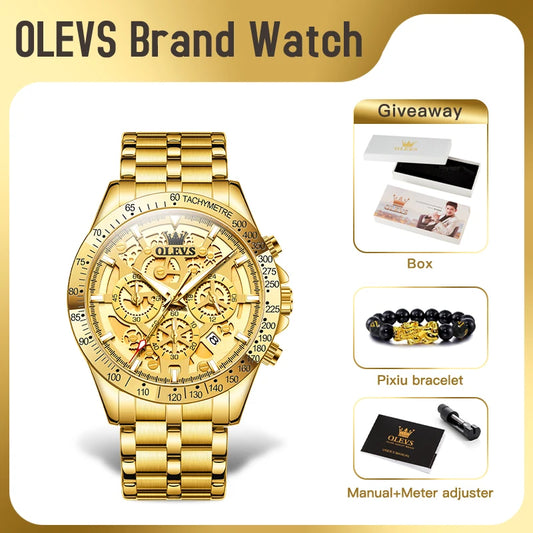 OLEVS 9913 New Mens Watch Original Quartz Watch Waterproof Luminous Watches For Men Multifunctional Chronograph Mens Gifts Reloj
