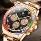 OLEVS Luxury Top Brand Quartz Men's Watch Multi function Stainless Steel Rainbow Gemstone Bezel Watch for Men reloj de hombre
