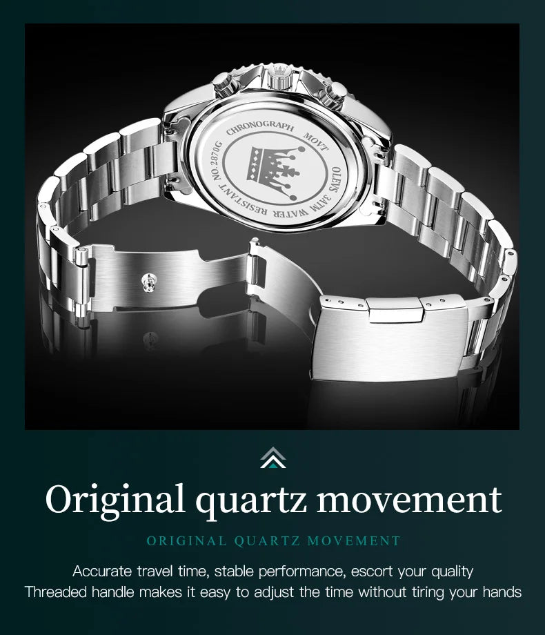 OLEVS Moon Phase Men's Watches Original Waterproof Luxury Quartz Watch Stainless Steel Chronograph Date Rota Dial Wristwatch
