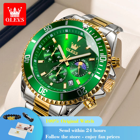 OLEVS 2870 Chronograph Quartz Business Men Watch Fashion Moon Phase Waterproof Watch For Men Stainless Steel Original Wristwatch