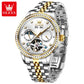 OLEVS 7016 Moon Phase Mens Watch Stainless Steel Diamond Bezel Hollowed Multifunctional Automatic Mechanical Wristwatch for Man