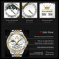 OLEVS 7016 Moon Phase Mens Watch Stainless Steel Diamond Bezel Hollowed Multifunctional Automatic Mechanical Wristwatch for Man