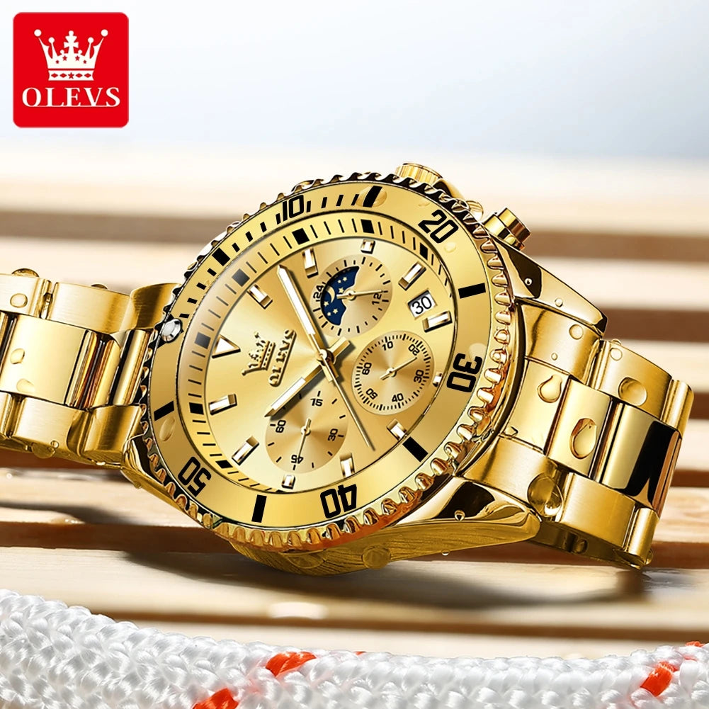 OLEVS 2870 Men Watch 42.5mm Big Dial Chronograph Moon Phase Waterproof Sports Watches Original Fashion Quartz Watch for Men 2025