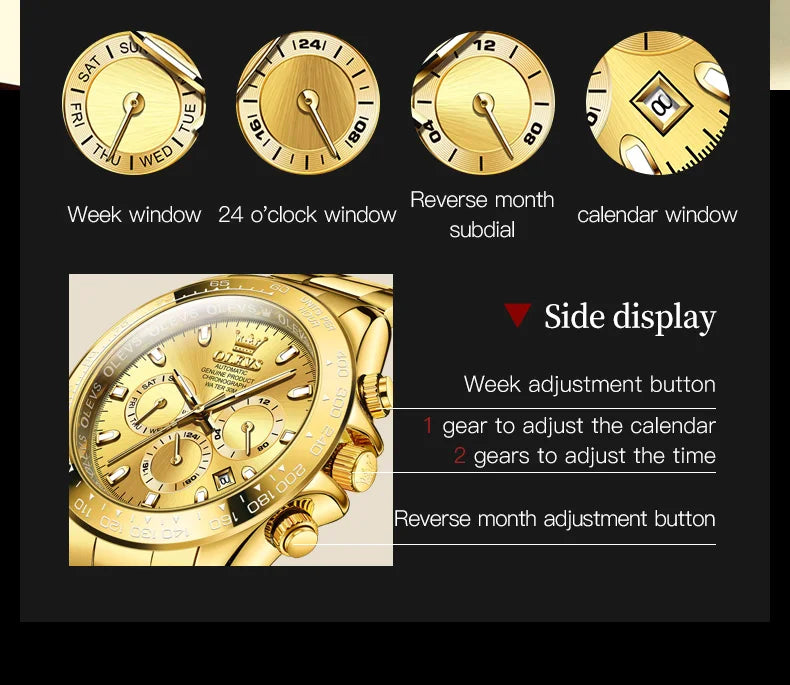 OLEVS 6638 Men's Automatic Mechanical Watch Waterproof Luminous Stainless Steel Strap Men's Mechanical Watch Fashion Luxury