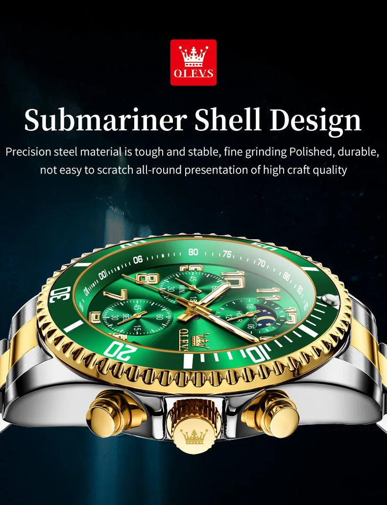 OLEVS  2926  Watches For Men New Fashion Brand Luxury Quartz Watch  Three Small Dial Stainless steel Waterproof   Chronograph